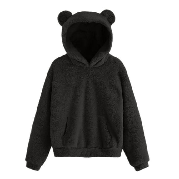 bbymog Fleece Hoodies for Girls Solid Color Long Sleeve Bear Ears Hoodie Sweatshirt Teen Girl Clothes Black 6-7Years