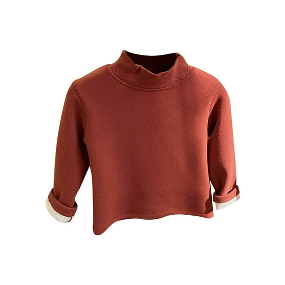 bbymog Fleece Shirts for Girls Winter Solid Color Long Sleeve Pullover Tops for Boys and Girls Baby Boy Clothes Brown 100