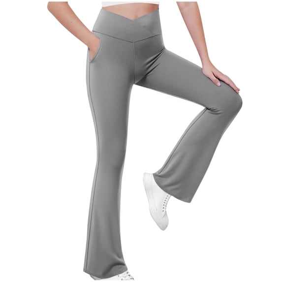 bbymog Girl's Flare Leggings High Waisted Yoga Pants Dance Casual Pants Activewear Kids Bell Bottoms with Pocket