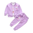 thumbnail image 1 of bbymog Girls' 3-Piece Fall Outfits Crewneck Pullover Tops Long Sleeve Jacket Coat and Jogger Pants Set Cotton Toddler Girl Clothes Purple 6-7Years, 1 of 3