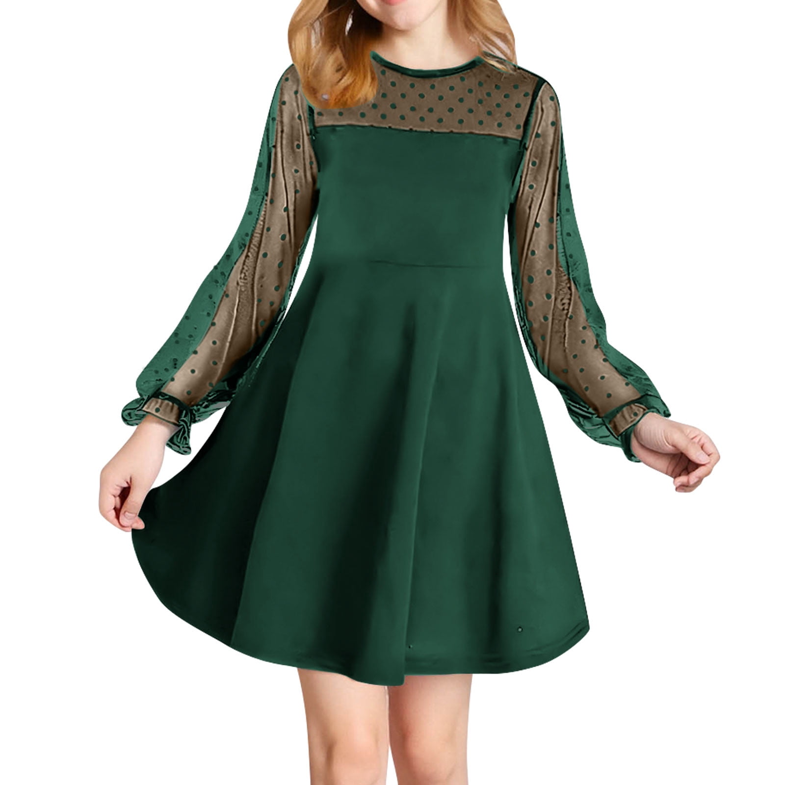 bbymog Girls Black Dress Long Sleeve A-Line Mesh Dresses Party Dance Graduation  Dress for Girls Teen Girl Clothes Green B 15 Years - Walmart.com