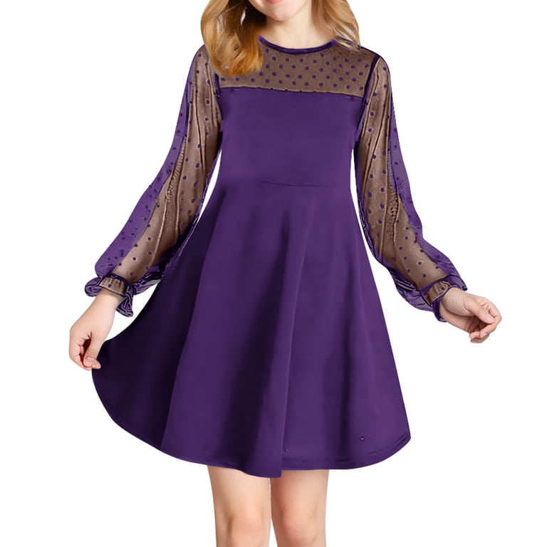 bbymog Girls Black Dress Long Sleeve A-Line Mesh Dresses Party Dance Graduation Dress for Girls Teen Girl Clothes Multicolor B 7 Years