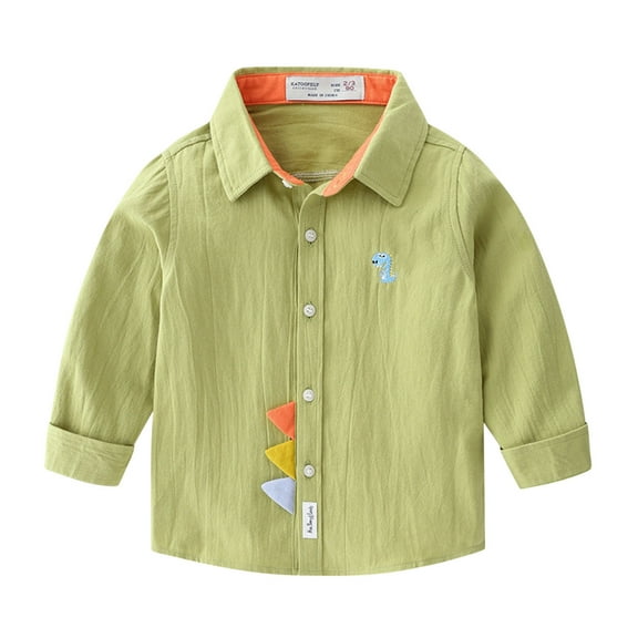 bbymog Girls Boys Dress Shirts Long Sleeve Cotton Button Down Shirt Girls Clothes Green 7-8Years