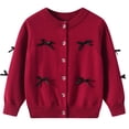 thumbnail image 1 of bbymog Girls Cardigan Sweaters 10-12 Crewneck Long Sleeve Button Down Uniform Cardigan Girls Fashion Bowknot Sweater Girl Clothes Wine Multicolor, 1 of 6