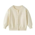 thumbnail image 1 of bbymog Girls' Cardigan Sweaters Solid Color Crewneck Button Down Uniform Sweater Boys' Fashion Long Sleeve Knitted Cardigan for Boys Beige C Beige, 1 of 8