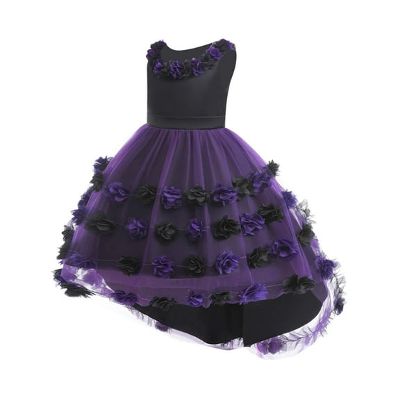 bbymog Girls' Dresses Fashion Flower Sleeveless High Low Party Dress Halloween Costumes for Girls Black B 6 Years