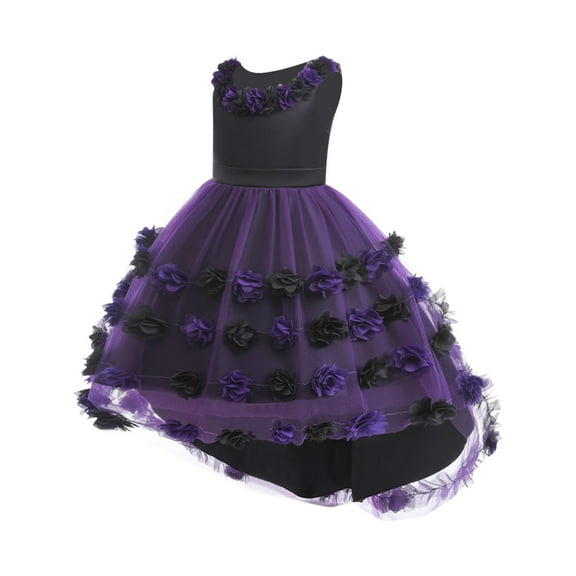 bbymog Girls' Dresses Fashion Flower Sleeveless High Low Party Dress Halloween Costumes for Girls Black B 6 Years