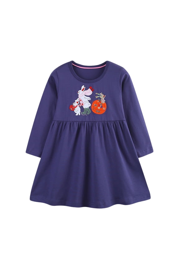 Girls Dresses Long Sleeve Cotton Casual Dress for Girls Fall Girls Clothes Blue D 2 Years
