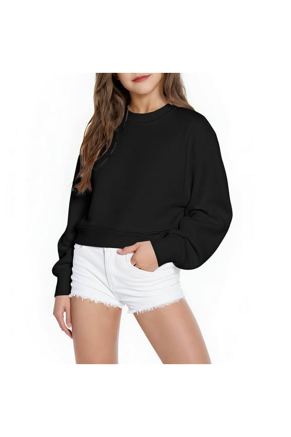 Girls Fashion Crewneck Sweatshirts Solid Color Boys Sweatshirt Fall Long Sleeve Pullover Crop Tops for Girls 10-12