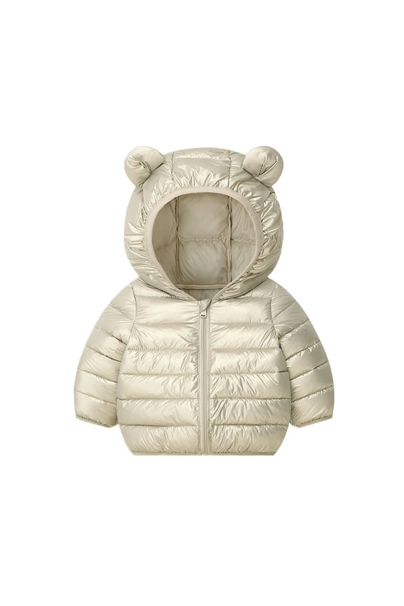 Girls' Fashion Cute Bear Ears Puffer Jacket with Hood Winter Warm Fleece Zip up Baby Jacket Coat Baby Clothes for Girls Khaki B 6 Years