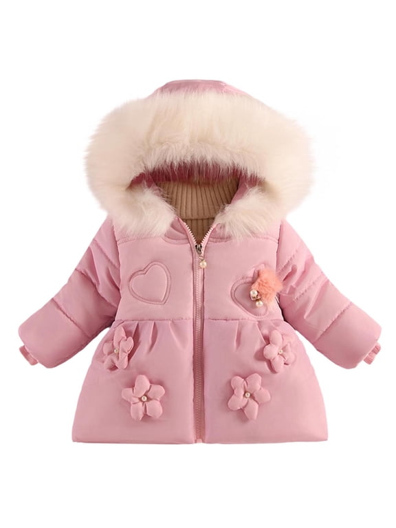 Girls' Fashion Cute Winter Coats Jackets with Hood Long Sleeve Thick Warm Zip Up Puffer Jacket Outerwear Girl Clothes Pink G 2 Years