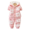 thumbnail image 1 of bbymog Girls' Fashion Fleece Outfits Flower Long Sleeve Zip Up Hoodie and Jogger Sweatpants Two-Piece Set for Kids Winter Fall Baby Clothes Pink 3-4Years, 1 of 7