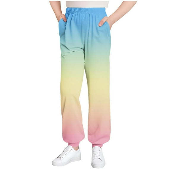 bbymog Girls Fashion Gradient Joggers Pants Workout Casual Girls Sweatpants with Pocket Elastic Waist Full Length Pants for Boys Yellow E 160