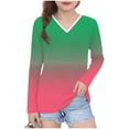 thumbnail image 1 of bbymog Girls Fashion Gradient T Shirt V Neck Long Sleeve Shirts Casual Girls Tops Green C 4 Years, 1 of 8