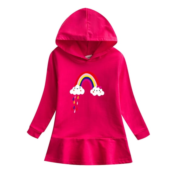 bbymog Girls' Fashion Graphic Hoodies Dress Long Sleeve Pullover Hooded Sweatshirt Fall Cotton Casual Sports Girls Clothes Hot Pink 6-7Years