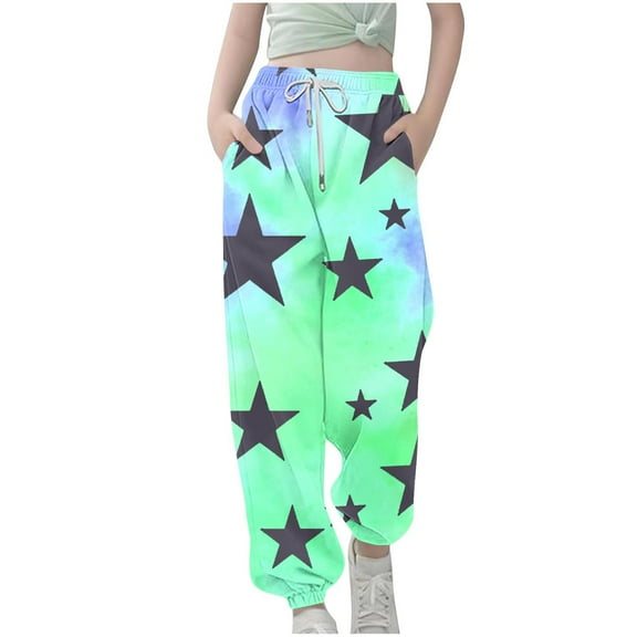 bbymog Girls' Fashion Graphic Sweatpants with Pocket Casual Boys Athletic Pants Teen Girl Clothes Light Blue C 120