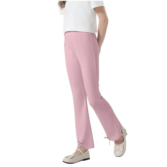 bbymog Girls' Fashion Solid Color Flare Pants Casual Slim Fit Stretch Sweatpants for Teen Girls Uniform Pants Pink 7 Years