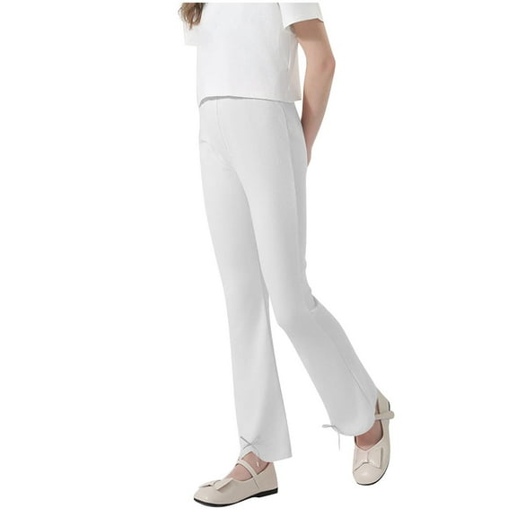 bbymog Girls' Fashion Solid Color Flare Pants Casual Slim Fit Stretch Sweatpants for Teen Girls Uniform Pants White 3 Years