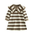 thumbnail image 1 of bbymog Girls' Fashion Stripe Playwear Dresses Turndown Long Sleeve Kids Dress Girls Clothes Coffee 5-6Years, 1 of 5