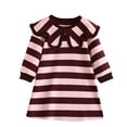 thumbnail image 1 of bbymog Girls' Fashion Stripe Playwear Dresses Turndown Long Sleeve Kids Dress Girls Clothes Wine 7-8Years, 1 of 5