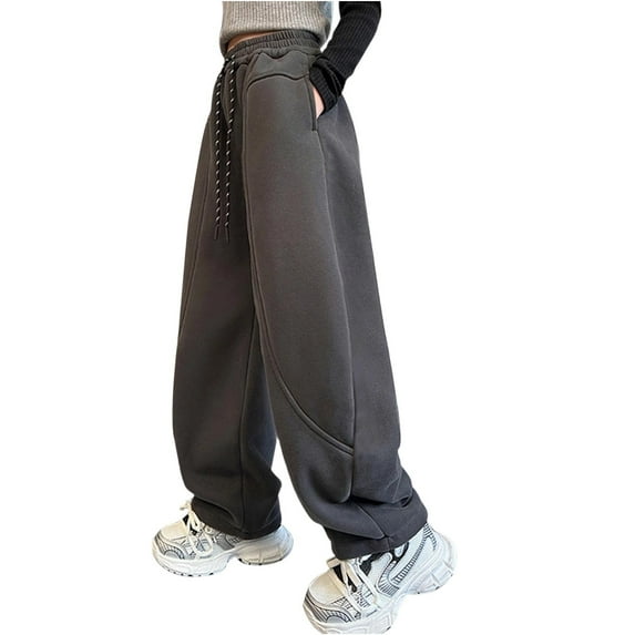 bbymog Girls Fashion Sweatpants 2025 Solid Color Elastic Waist Wide Leg Pants for Boys with Pocket Casual Athletic Teen Girl Clothes Gray E 3 Years