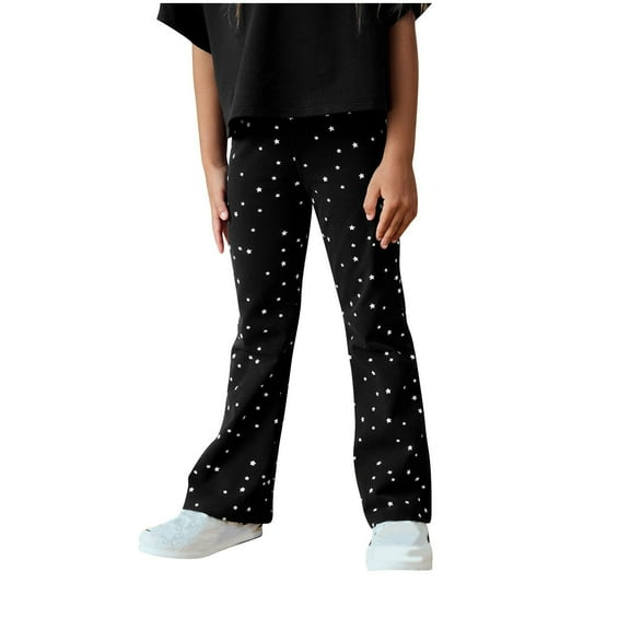 bbymog Girls Flare Pants Girls Fashion Graphic Stretch Sweatpants Cotton Leggings Pants for Kids Black-1 4 Years