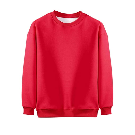 bbymog Girls' Fleece Sweatshirt Solid Color Long Sleeve Boys Sweatshirts Casual Round Neck Pullover Sweatshirts for Girls Fall Winter Kid Clothes Red 11-12Years
