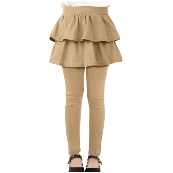 bbymog Girls Leggings Size 10-12 Solid Color Slim Fit Stretch Skirts Pants for Girls Khaki-1 13 Years
