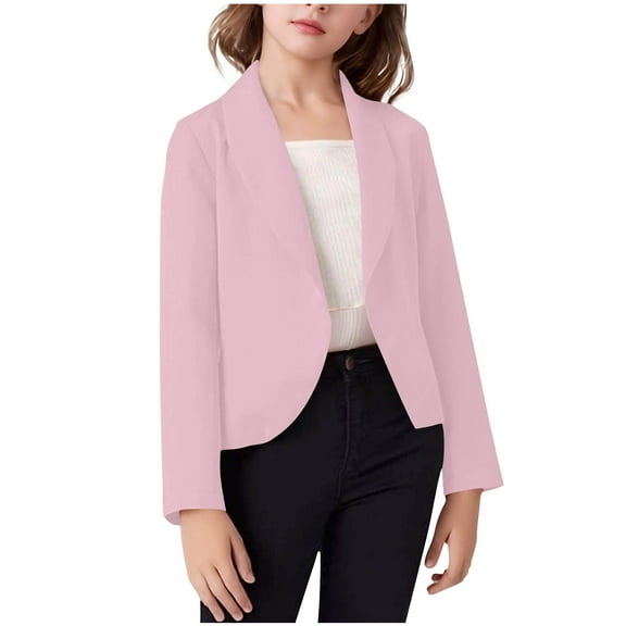 bbymog Girls' Outerwear Jackets & Coats Solid Color Turndown Open Front Blazer Jackets for Girls Clothes for Girls 10-12 Pink 11 Years