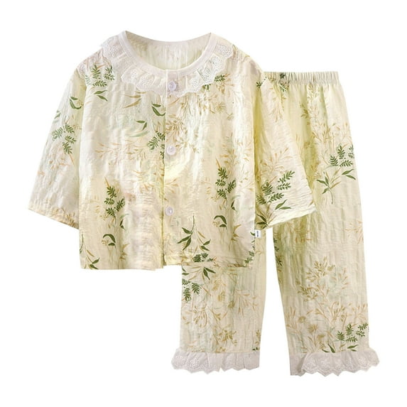 bbymog Girls Pajamas Girls' 2-Piece Lace Cotton Tops & Pants Pajama Set, Pack Of 2 Girls Pajamas Size 2-11 Multicolor D 11-12 Years