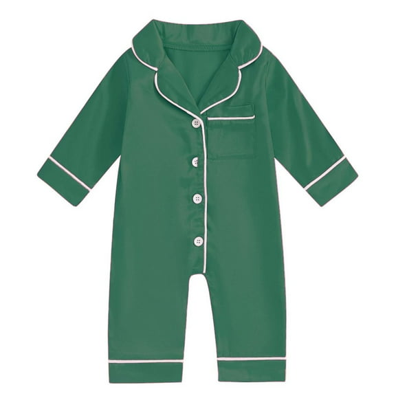 bbymog Girls Pajamas Rompers Boys Solid Color Long Sleeve Pajama Romper Nightwear Green 3 Months
