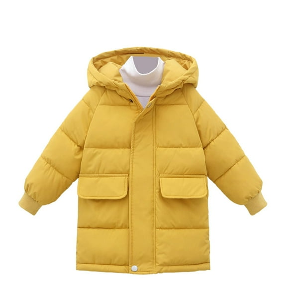 bbymog Girls Puffer Jacket with Pocket Girls Warm Zip Up Midi Jackets Boys Winter Coat Yellow 2 Years