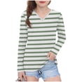 thumbnail image 1 of bbymog Girls Tshirts Fashion Stripe Long Sleeve Shirts Casual V Neck Pullover Tops for Girls Green 7 Years, 1 of 8