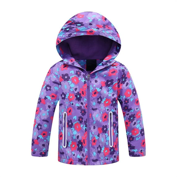 bbymog Girls Waterproof Rain Jacket Winter Warm Fleece Windbreaker Coat with Hood Outdoor Outwear Raincoat for Girls Purple 11 Years