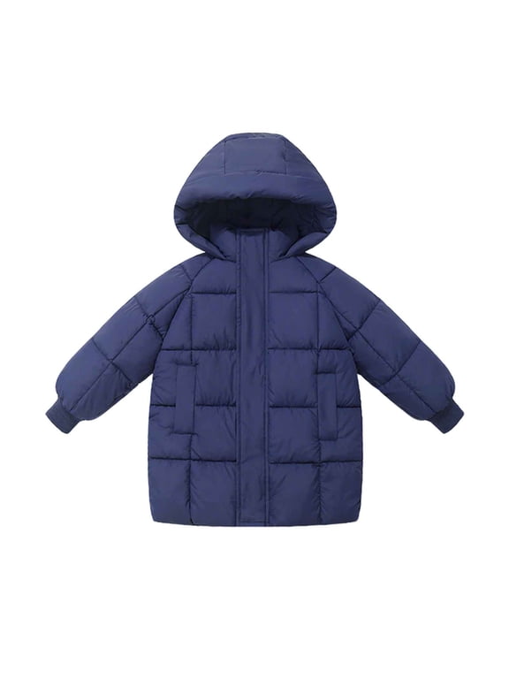 Girls Winter Coat Long Sleeve Thick Warm Puffer Jacket for Boys Girls Hooded Mid-Length Jackets Kids Clothes Navy B 6 Years