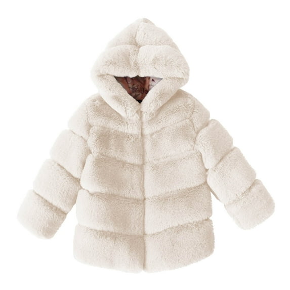 bbymog Girls Winter Coat with Hooded Winter Thick Warm Faux Fur Jackets for Girls Kids Clothes White 13-14Years