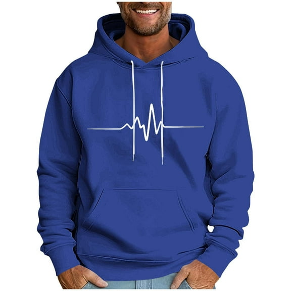 bbymog Gym Clothes for Men Warm Print Casual Pullover Top Oversized Long Sleeve Hooded Sweatshirt Outdoor Workout Hoodies Blue C XXL