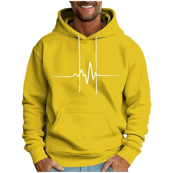 bbymog Gym Clothes for Men Warm Print Casual Pullover Top Oversized Long Sleeve Hooded Sweatshirt Outdoor Workout Hoodies Yellow C M