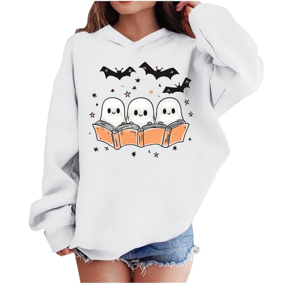 bbymog Halloween Girls Clothes Boys Fashion Spooky Graphic Hoodies Fall Long Sleeve Girls Hoodie White B 4 Years