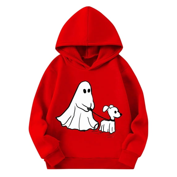 bbymog Halloween Hoodies for Girls 10-12 Spooky Graphic Long Sleeve Hooded Sweatshirt Fall Winter Boys Hoodie Red D 9 Years