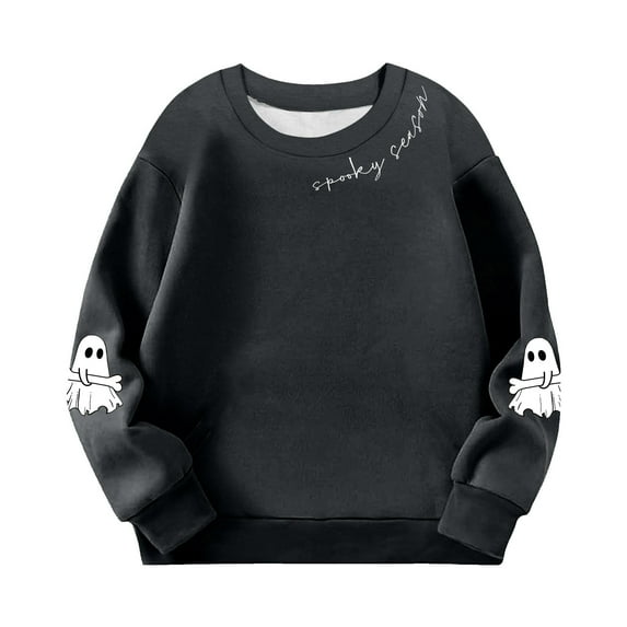 bbymog Halloween Long Sleeve Sweatshirts for Girls Casual Crewneck Pullover Tops Boys Sweatshirt Fall Clothes for Girls 10-12 Black 2 Years