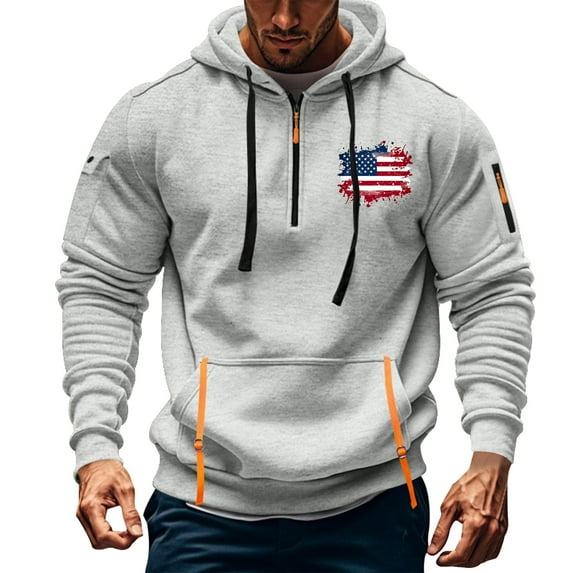 bbymog Hoodies for Men Quarter Zip Hoodies Oversized Long Sleeve Pullover Top Casual Solid Color Hooded Sweatshirts with Drawstring Gray B L