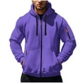 thumbnail image 1 of bbymog Hoodies for Men Solid Color Hooded Winter Jacket Long Sleeve Full Zip Outerwear with Drawstring for Outdoor Workout Sports Purple XXXL, 1 of 7