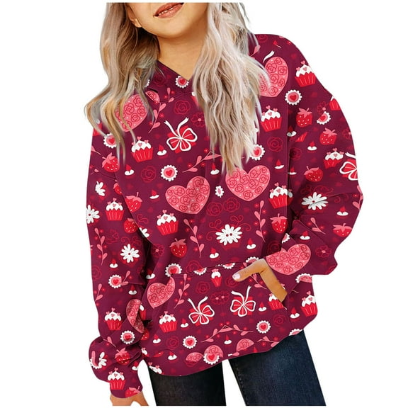 bbymog Hoodies for Teen Girls Long Sleeve Pullover Tops Fall & Winter Graphic Hoodie Sweatshirt with Pocket Girl Clothes