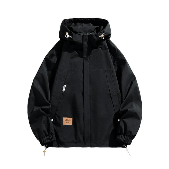 bbymog Jacket for Men Long Sleeve Hooded Casual Outerwear with Pockets Fall Winter Solid Color Plus Size Sport Coat for Men Black XXXL