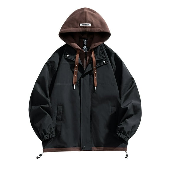 bbymog Jacket for Men Long Sleeved Hooded Winter Coat Plus Size Solid Color Cardigan Workwear Outdoor Sports Workout Outerwear Black A XXXL