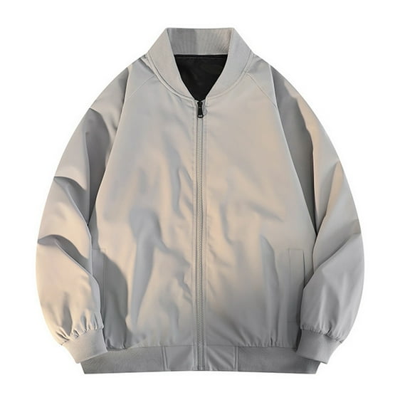 bbymog Jacket for Men Solid Color Stand Up Collar Plus Size Coat Fall Winter Full Zip Long Sleeve Casual Outerwear with Pockets Gray A XL