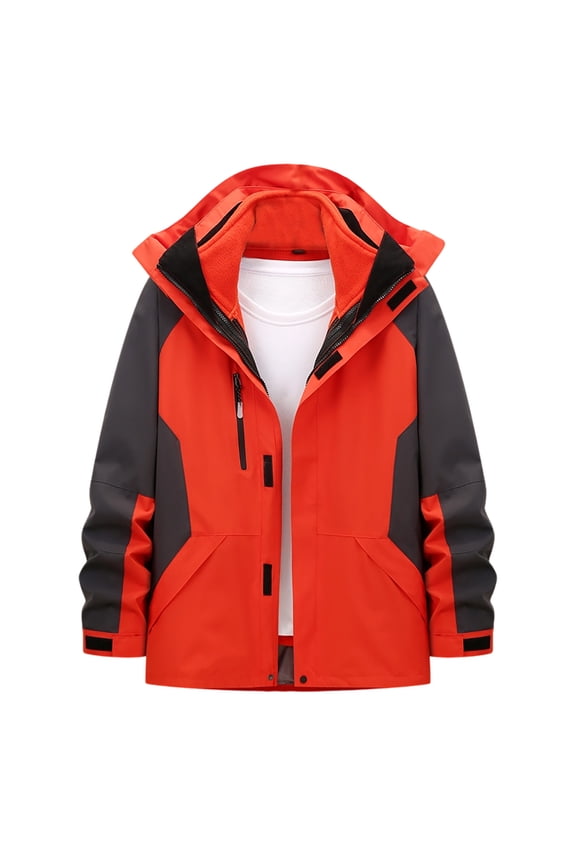 Jackets for Men Casual Patchwork Winter Coat Long Sleeve Zip Up Hooded Jacket Stand Collar Outerwear with Pockets Orange XXXL