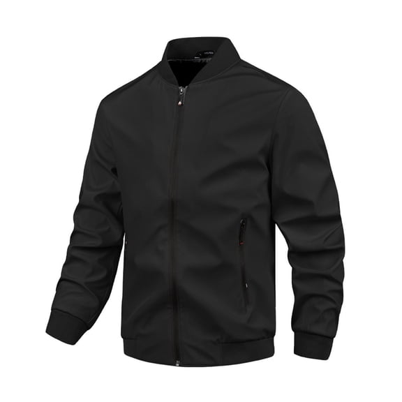 bbymog Jackets for Men Fashion Solid Color Zip Up Casual Outertwear Long Sleeve Stand Collar Plus Size Sport Coat with Pocket Black XXXXXL