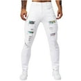thumbnail image 1 of bbymog Jeans for Men Fashion Solid Color Patch Ripped Denim Pants Skinny Slim Fit Plus Size Casual Jean with Pockets White A 30, 1 of 8